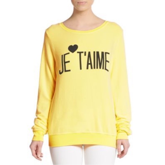 Wildfox Je T'aime Sweatshirt Pink Fleece Lined Heart Graphic Pullover Size Small - Picture 6 of 6